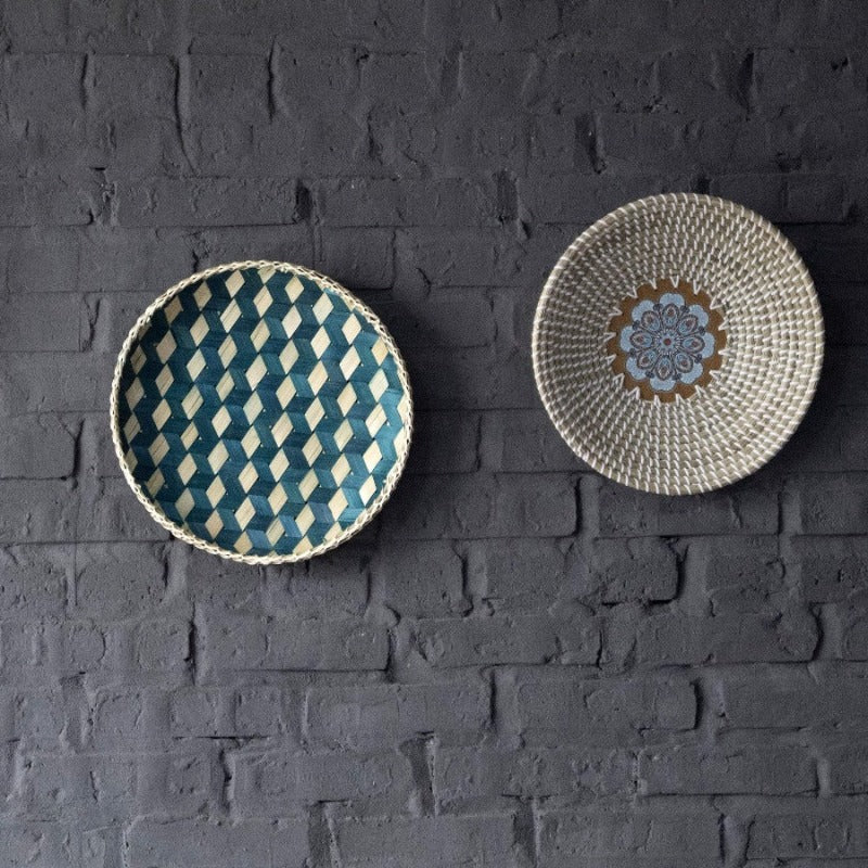 Skørter | Natural Weaving Fruit Basket Bowl with Wood Base, Handmade Egras