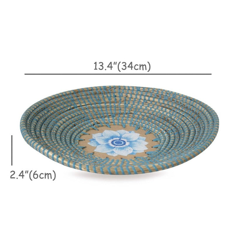 Skørter | Natural Weaving Fruit Basket Bowl with Wood Base, Handmade Egras