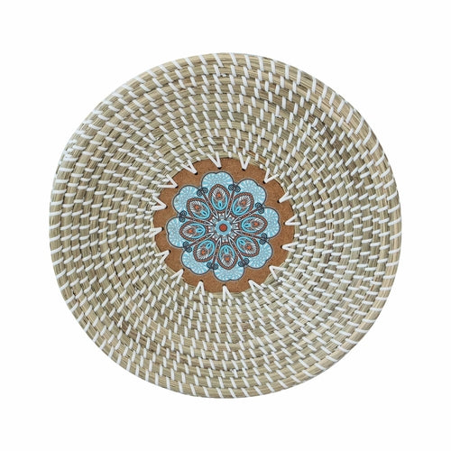 Skørter | Natural Weaving Fruit Basket Bowl with Wood Base, Handmade Egras