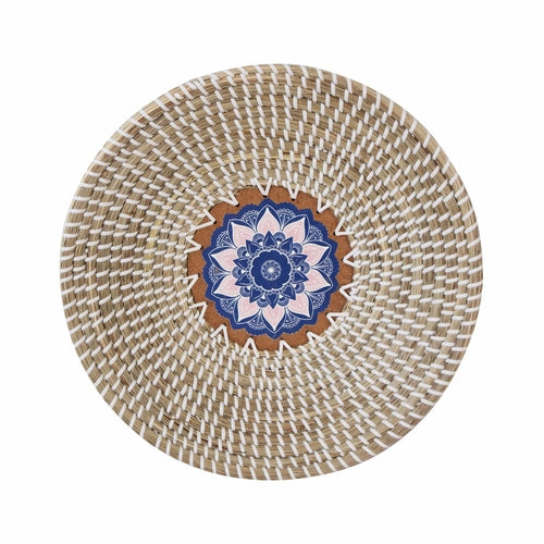 Skørter | Natural Weaving Fruit Basket Bowl with Wood Base, Handmade Egras