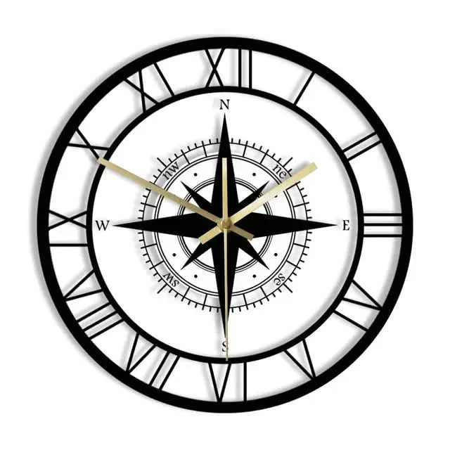 Skorter | Nautical Compass Wall Clock – Silent Acrylic Maritime Design