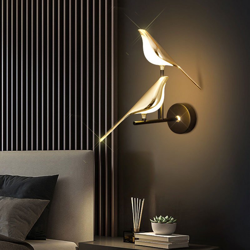 Nordic LED Golden Bird Wall Lamp Parlor Bar Bedside Hanging Light Novelty Rotatable Wall Lamp Bedroom Bedside Indoor Sconce - SKØRTER