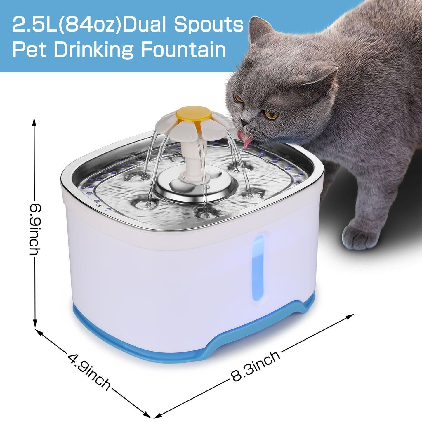 Skorter | Pet Water Dispenser Fountain Cat Dog LED Light Drinking 2 Spray Heads
