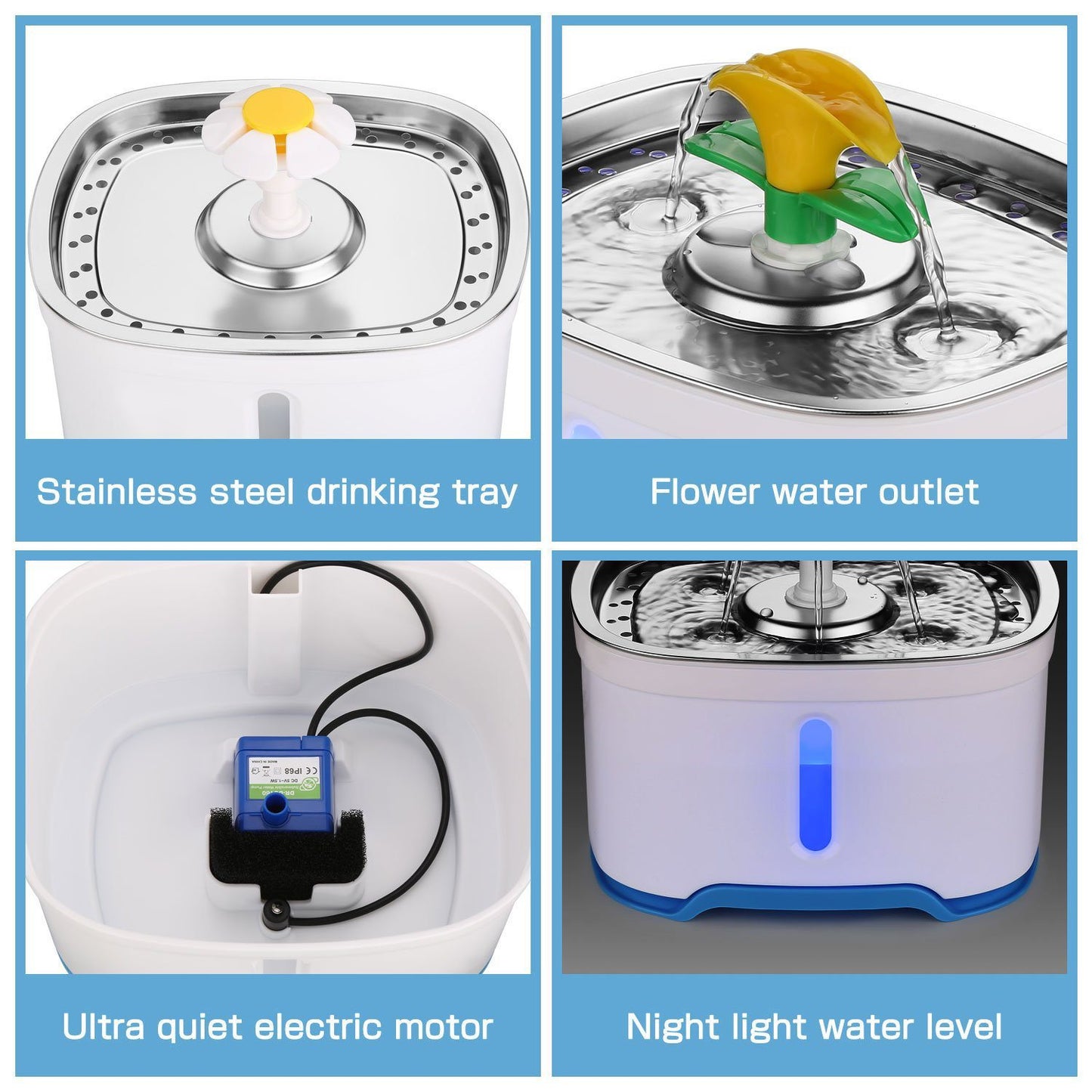 Skorter | Pet Water Dispenser Fountain Cat Dog LED Light Drinking 2 Spray Heads
