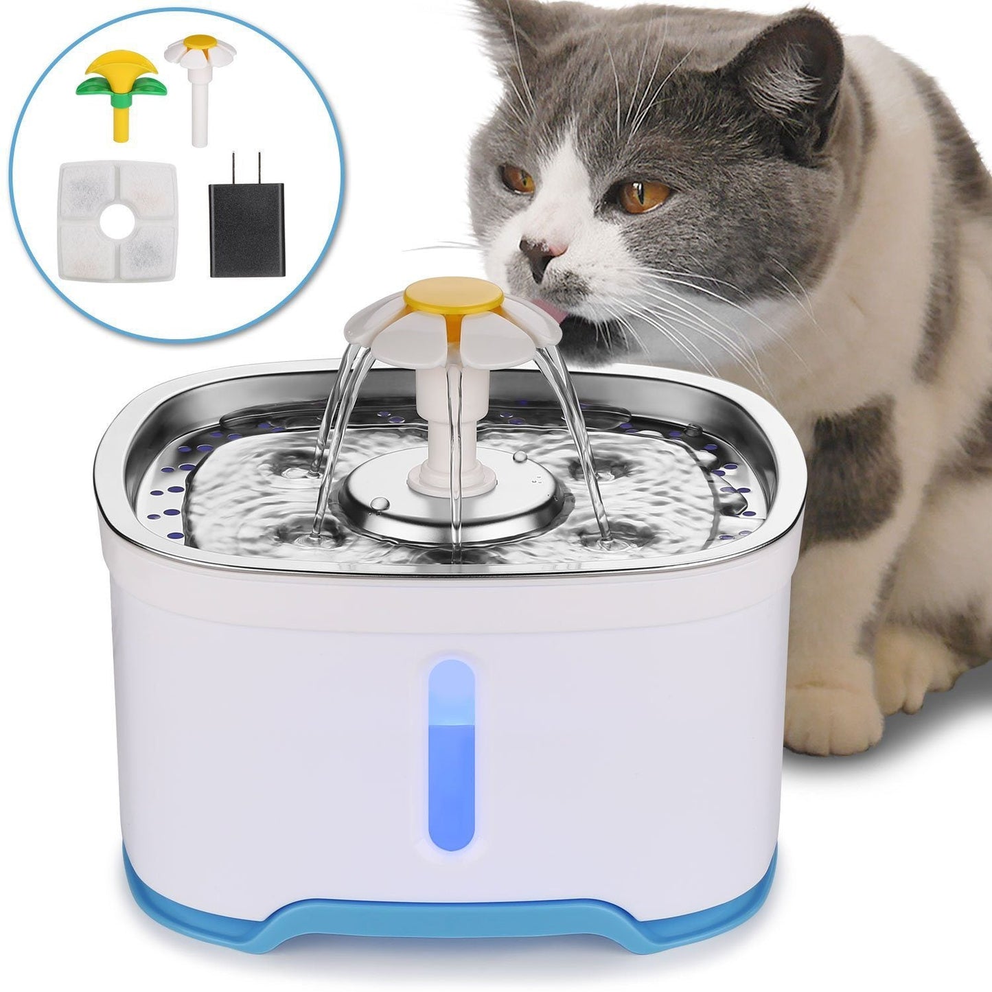 Skorter | Pet Water Dispenser Fountain Cat Dog LED Light Drinking 2 Spray Heads