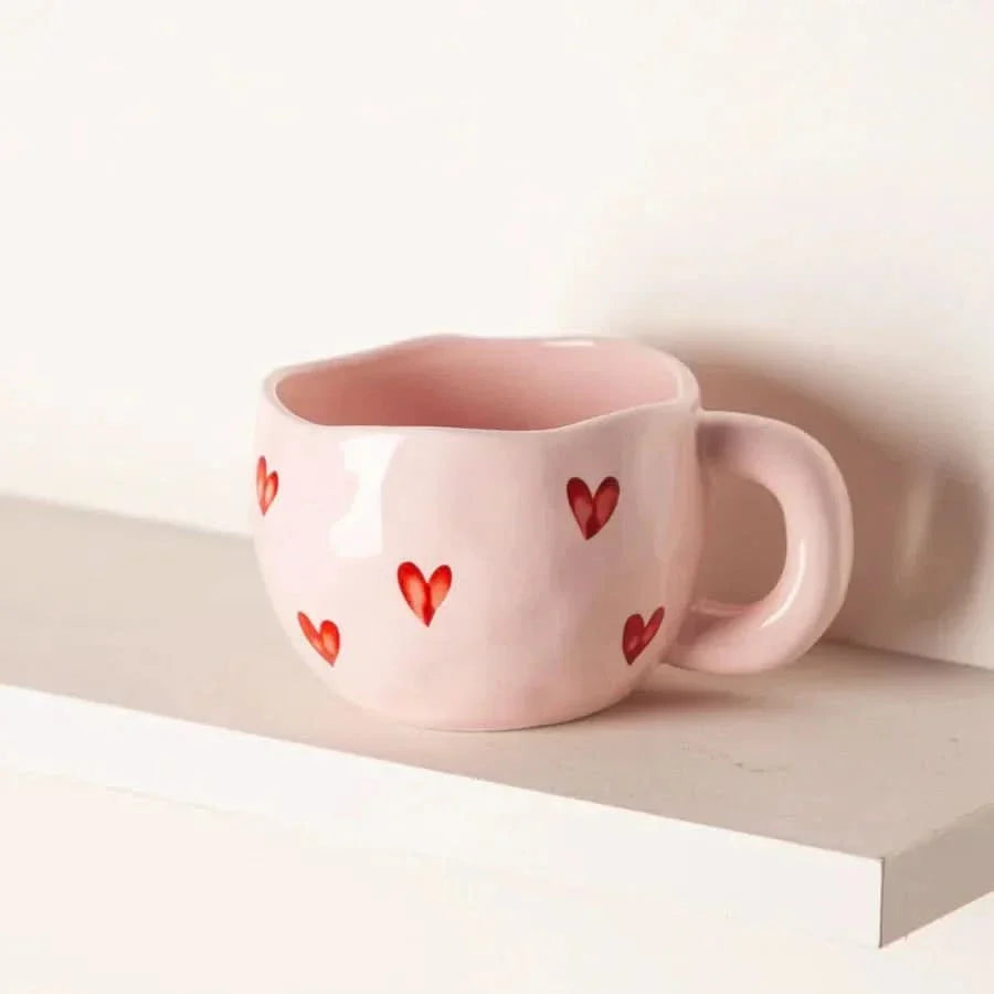 Skorter | Ceramic Coffee Mug with Pink Heart Design – 220ml Cup