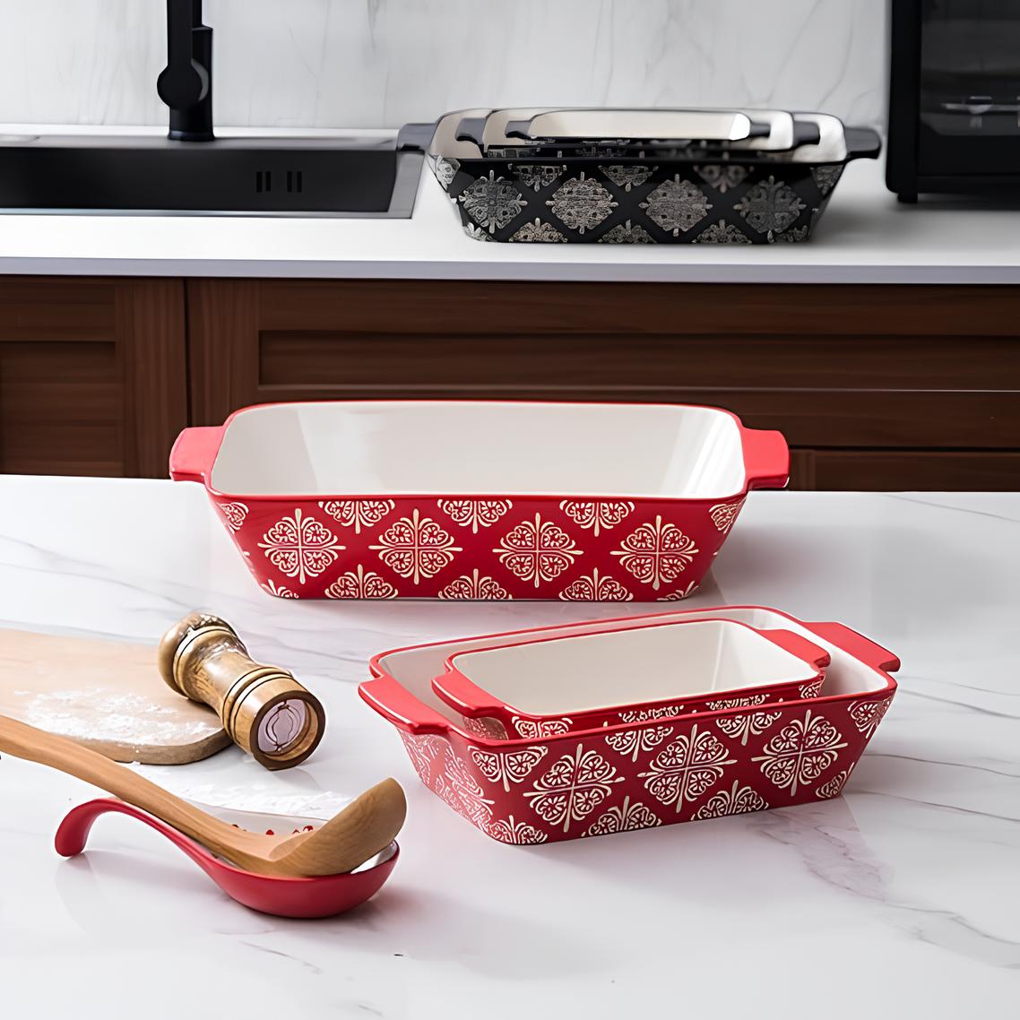 Skorter for four ceramic red with white pattern