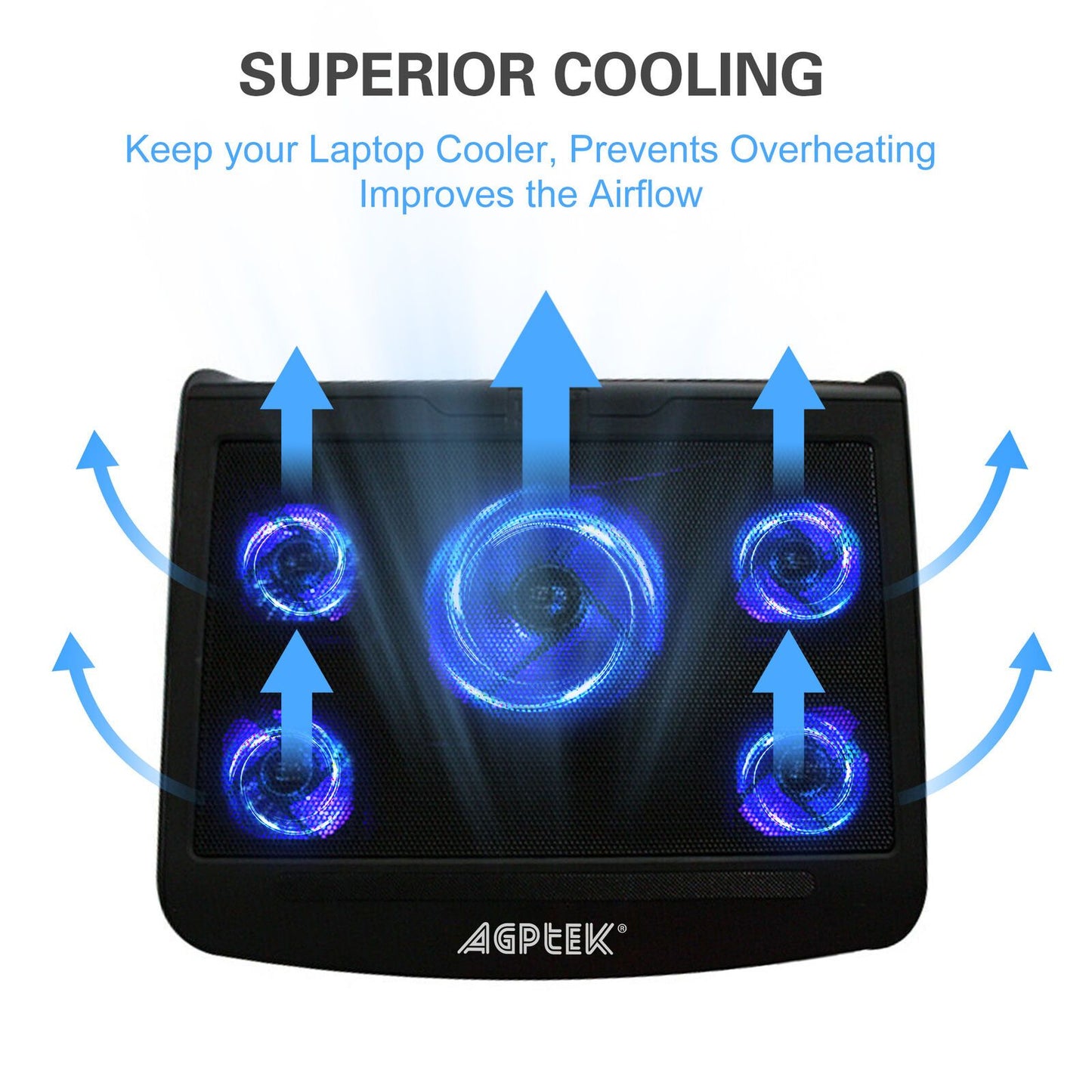 Skorter | Portable 5 Fan Cooling Pad LED Light Radiator