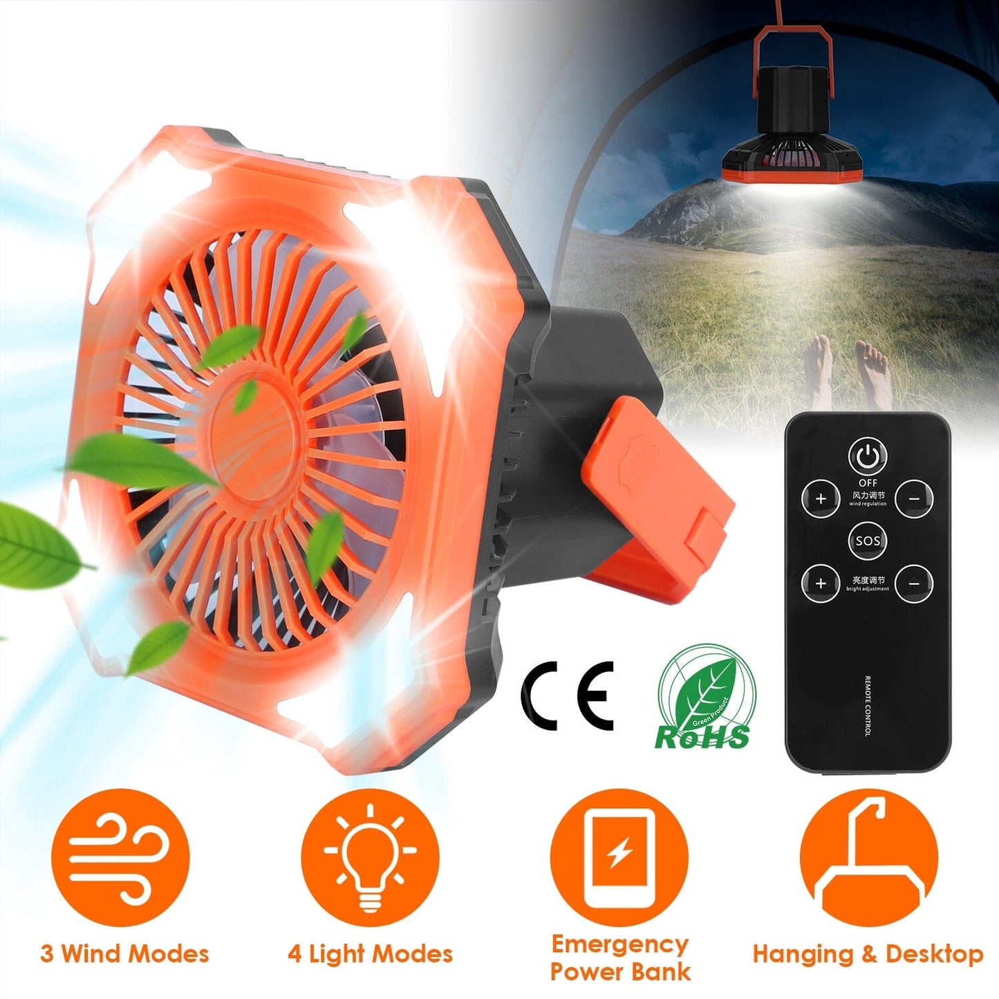 Skorter | Portable Camping Lantern Fan 10000mAh Battery Powered with 4 Light Modes