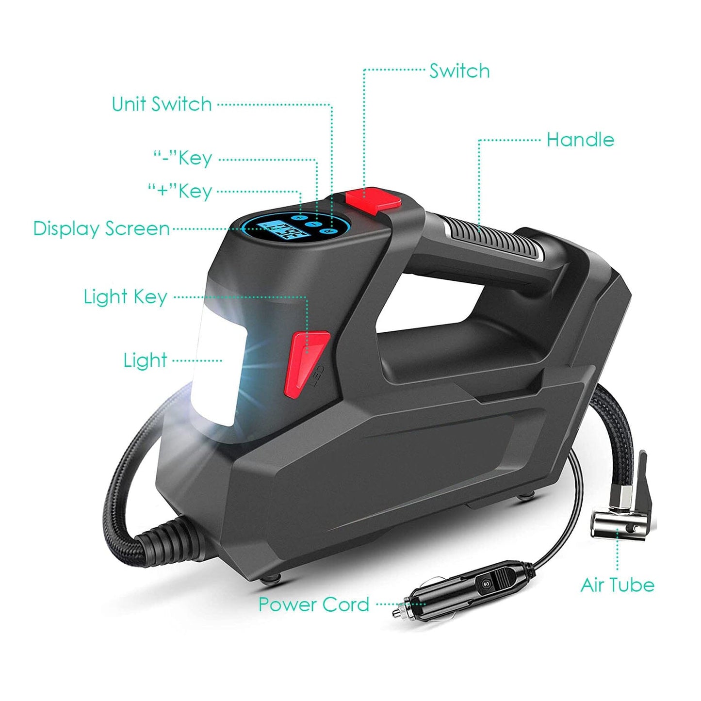 Skorter | Portable Tire Pump 120 PSI Max 90W Powered Tire Pump with Digital Screen LED