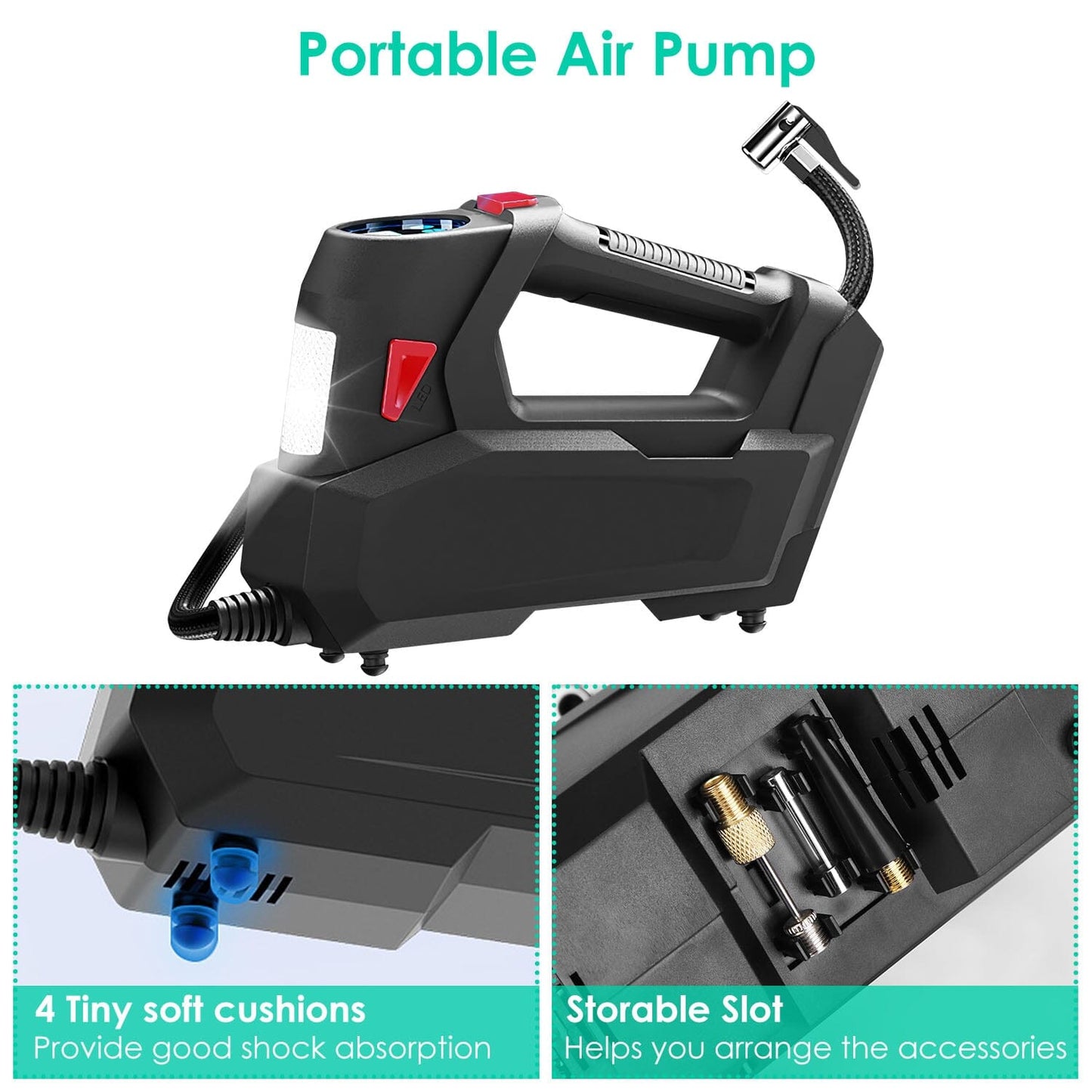 Skorter | Portable Tire Pump 120 PSI Max 90W Powered Tire Pump with Digital Screen LED