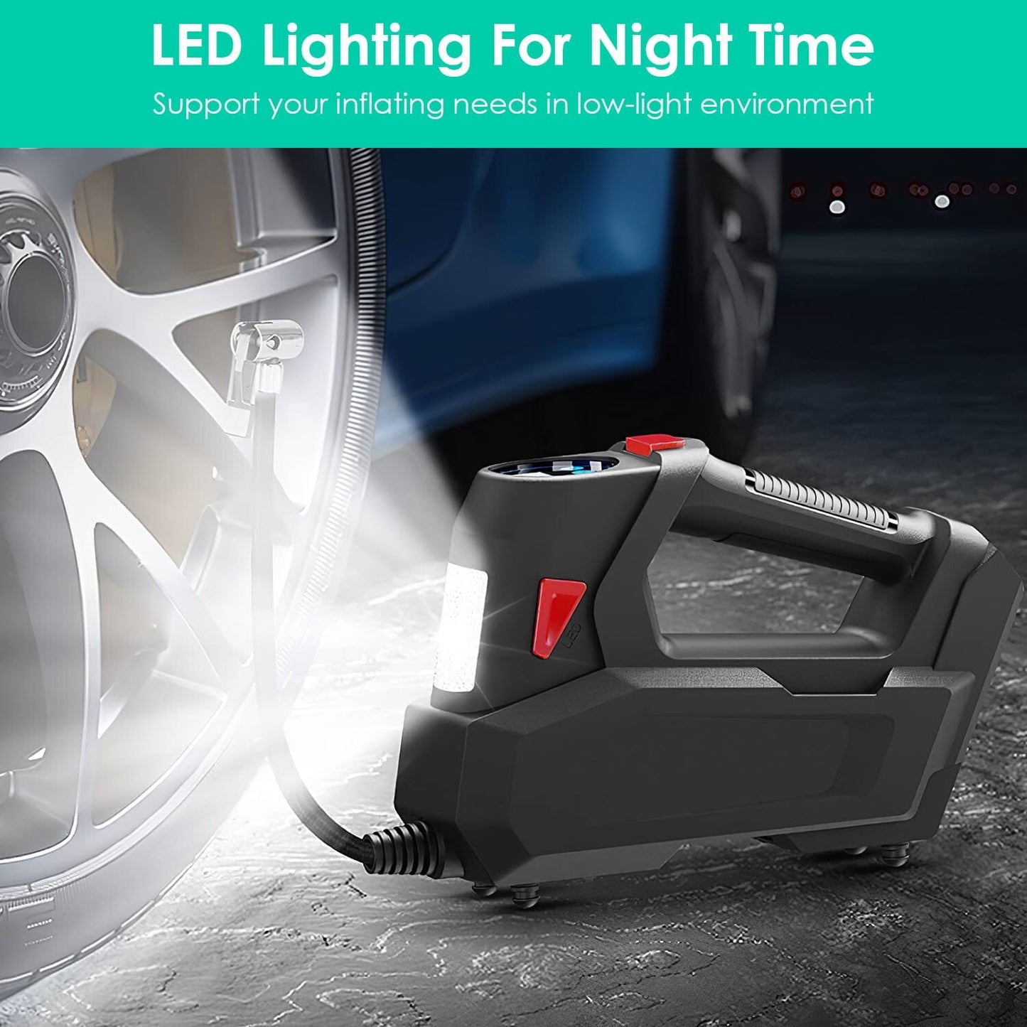 Skorter | Portable Tire Pump 120 PSI Max 90W Powered Tire Pump with Digital Screen LED