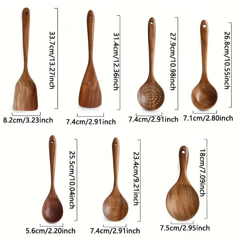 Premium Teak Wooden Utensil set (7pcs) + Free Ebook - SKØRTER