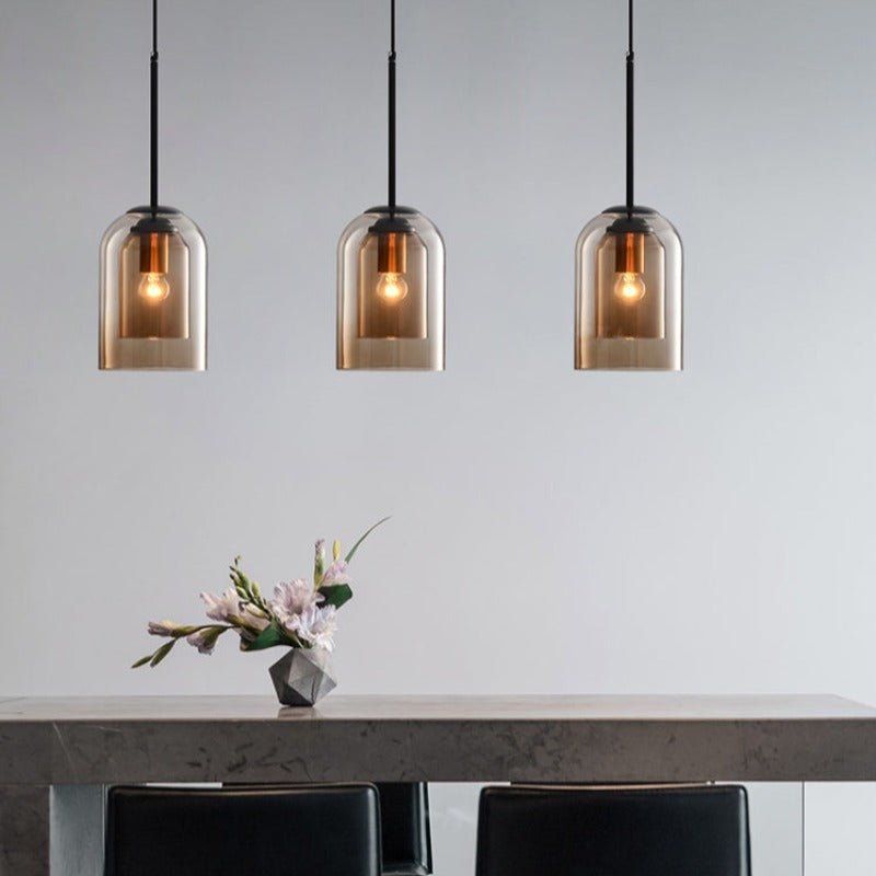Skorter | Mica Mid-Century Pendant Lamp – Double Glass Shade with Iron Fittings
