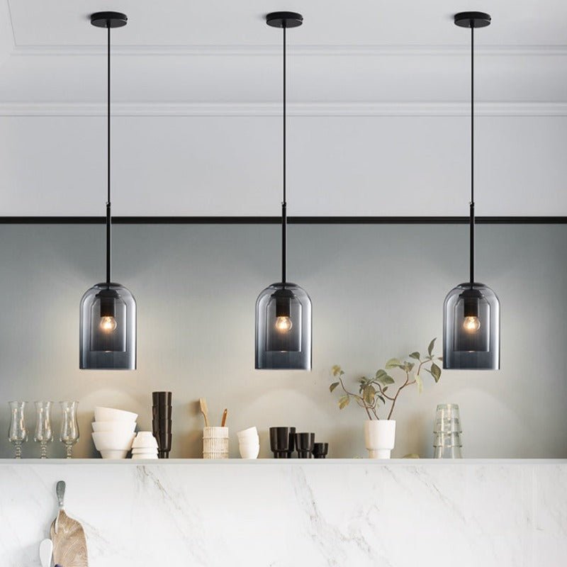 Skorter | Mica Mid-Century Pendant Lamp – Double Glass Shade with Iron Fittings