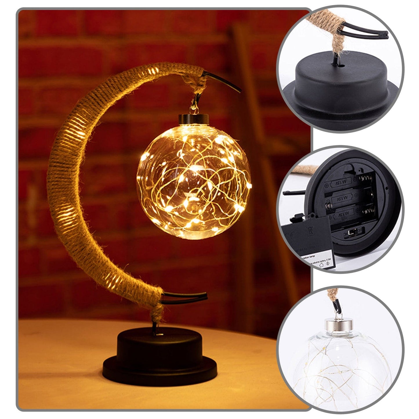 Skorter | Rayvia Lunar Lamp - Half Moon LED Light with Glass Globe for Cozy Atmosphere