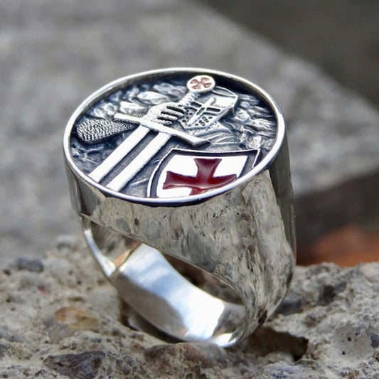 Skorter | Mens Knights Templar Red Cross 316L Stainless Steel Rings for Men