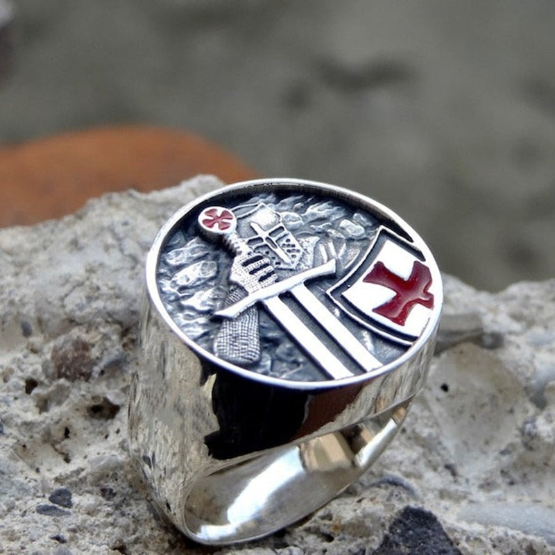 Skorter | Mens Knights Templar Red Cross 316L Stainless Steel Rings for Men