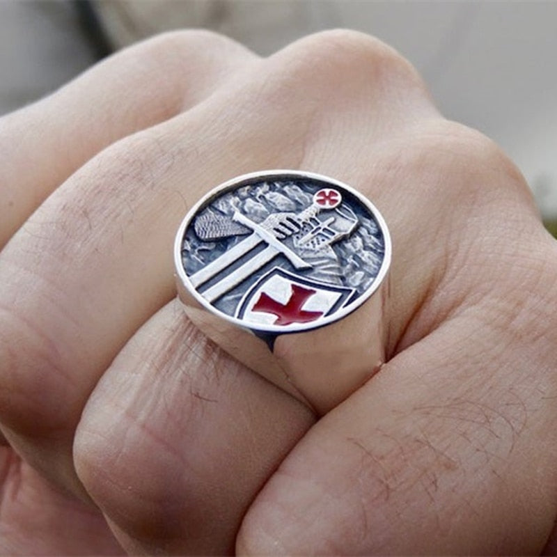 Skorter | Mens Knights Templar Red Cross 316L Stainless Steel Rings for Men