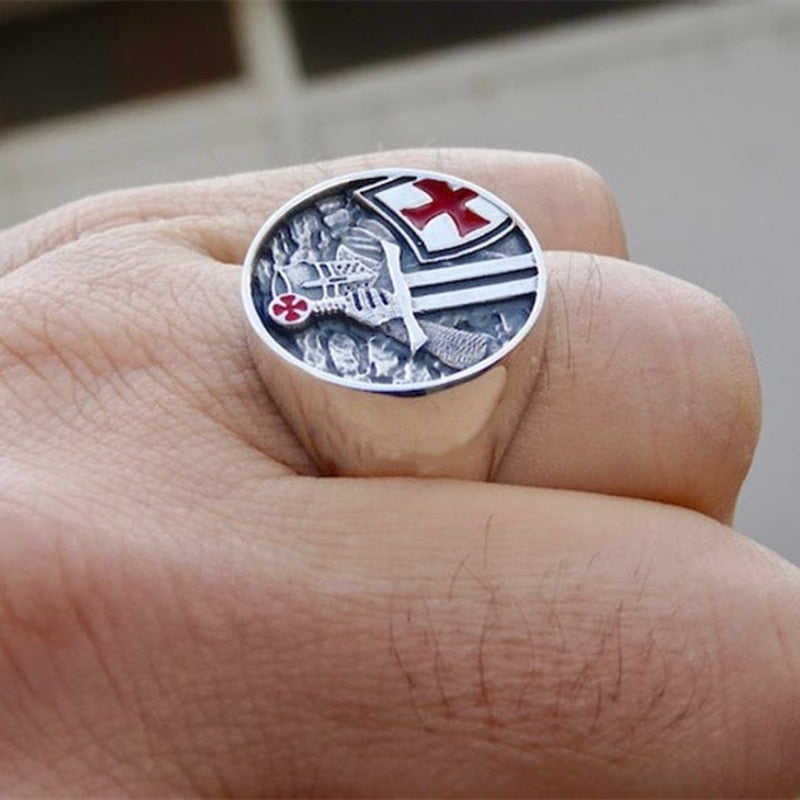 Skorter | Mens Knights Templar Red Cross 316L Stainless Steel Rings for Men
