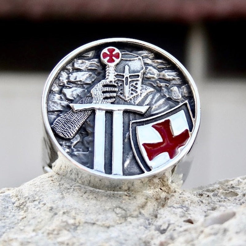 Skorter | Mens Knights Templar Red Cross 316L Stainless Steel Rings for Men