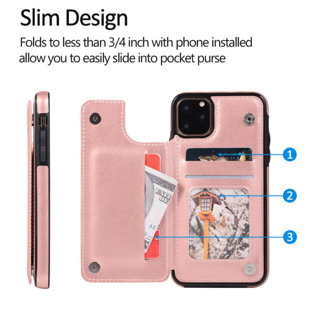 Skorter | Retro Theme Vegan Leather Flip Wallet Case for iPhone 11 to 15