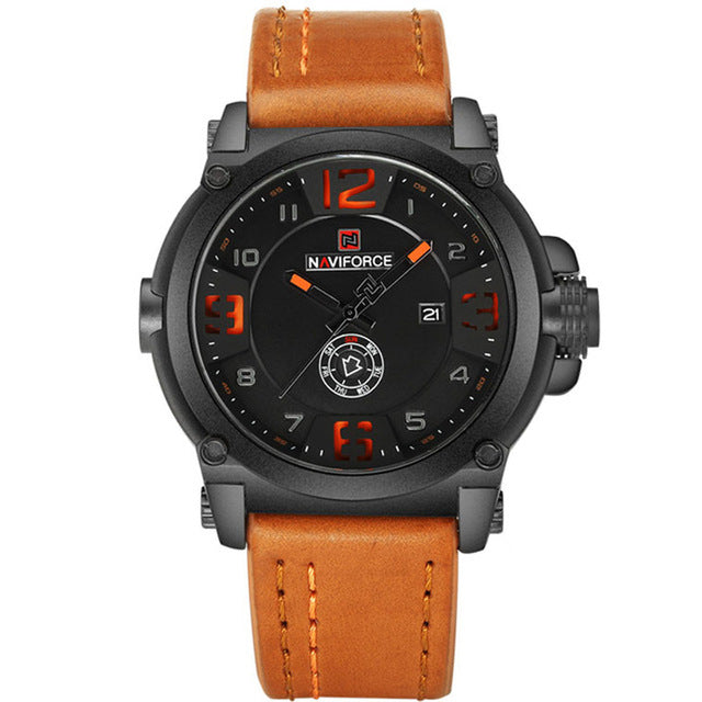 Skorter | NAVIFORCE Men's Watches Top Brand Luxury Sport Quartz-Watch Leather Strap Clock Men Waterproof Wristwatch relogio masculino 9099