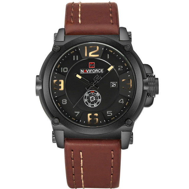 Skorter | NAVIFORCE Men's Watches Top Brand Luxury Sport Quartz-Watch Leather Strap Clock Men Waterproof Wristwatch relogio masculino 9099