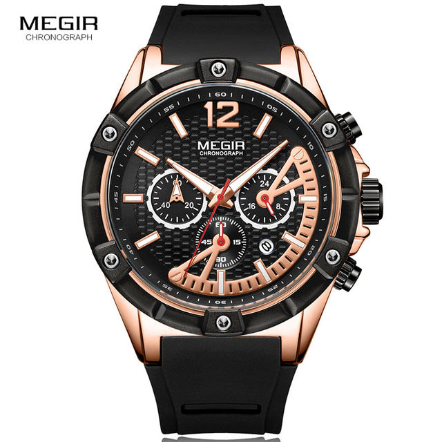 Skorter | MEGIR Men's Sports Chronograph Quartz Wrist Watches Army Silicone Waterproof Stopwatch Men's Watches Man Clock MN2083-2N0