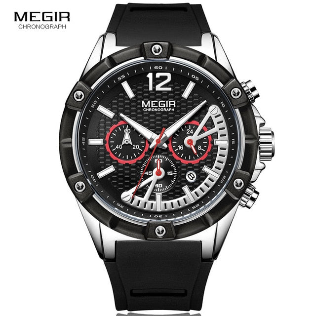 Skorter | MEGIR Men's Sports Chronograph Quartz Wrist Watches Army Silicone Waterproof Stopwatch Men's Watches Man Clock MN2083-2N0