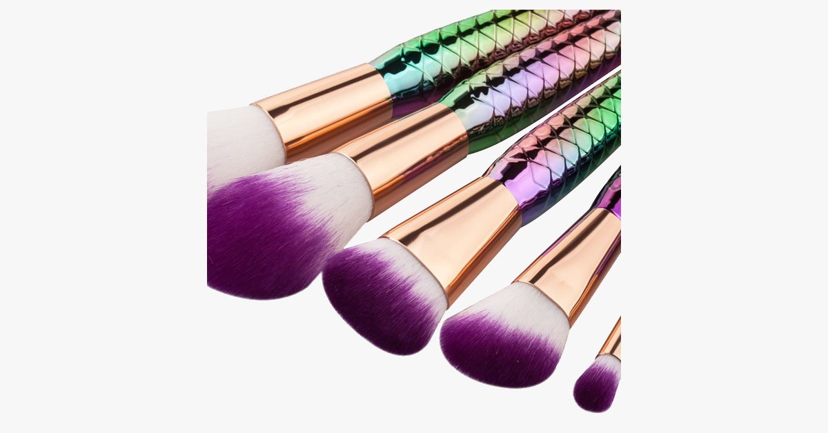 Skorter | 7 Pieces Rainbow Mermaid Brush Set - Unique Colorful Brush Set Perfect for Comprehensive Makeup