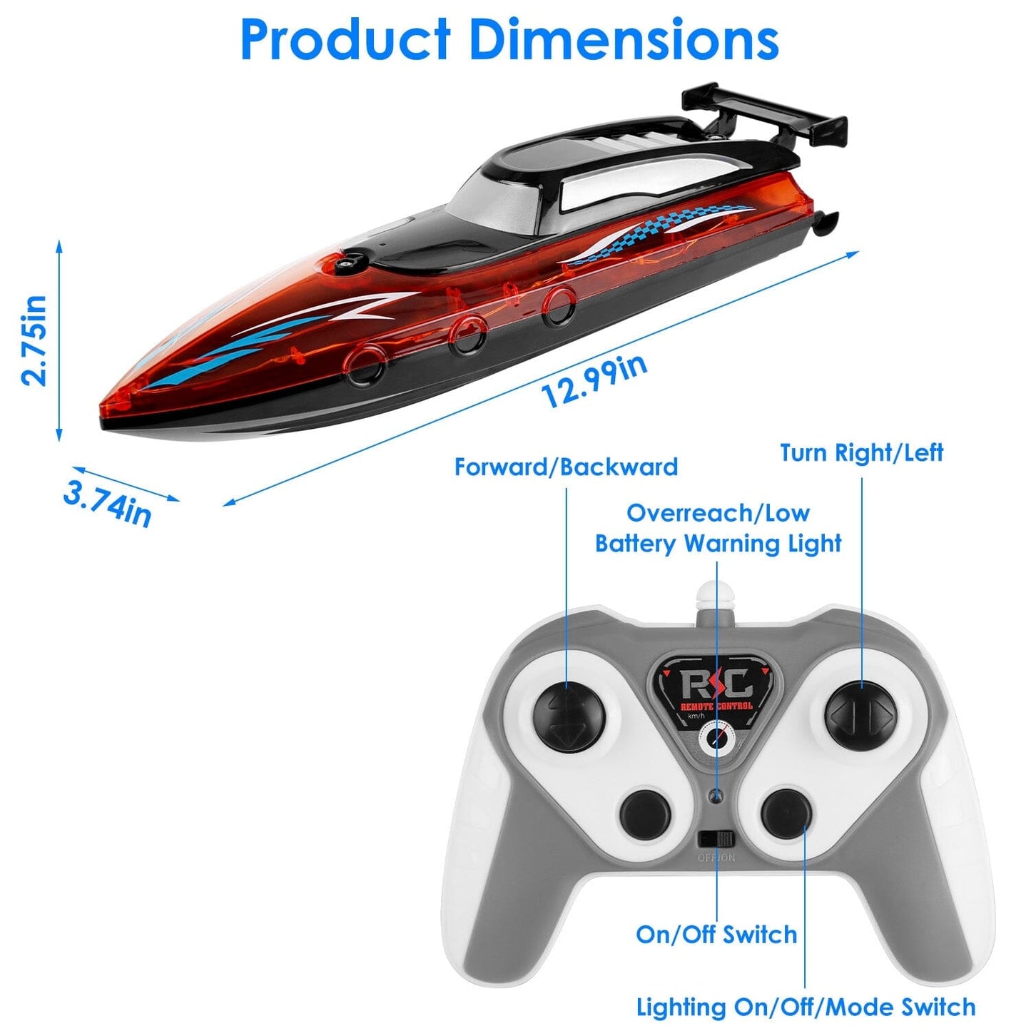 Skorter | RC Boat with Colorful LED Light 10KM/H