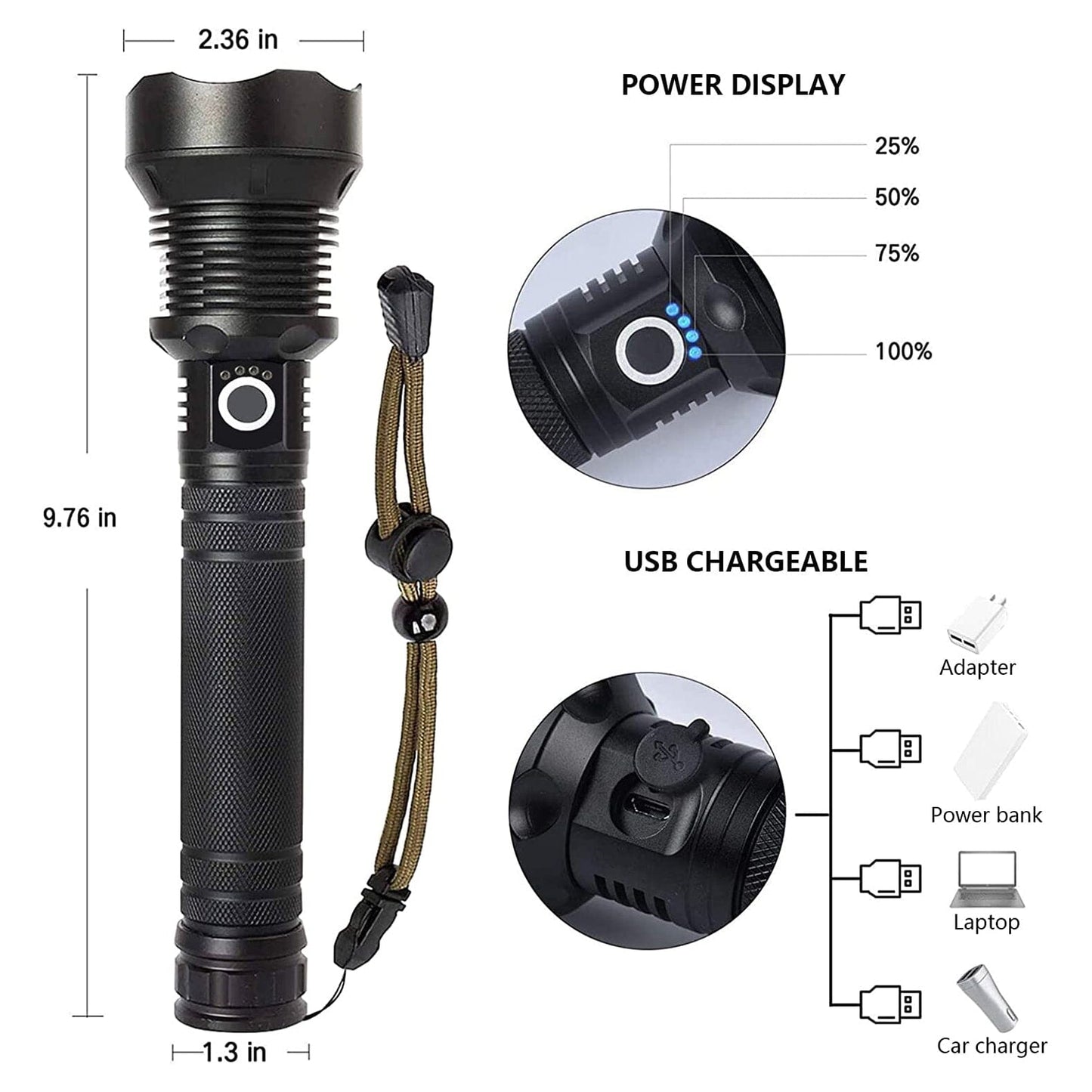 Skorter | Rechargeable LED flashlights 90000 lumen