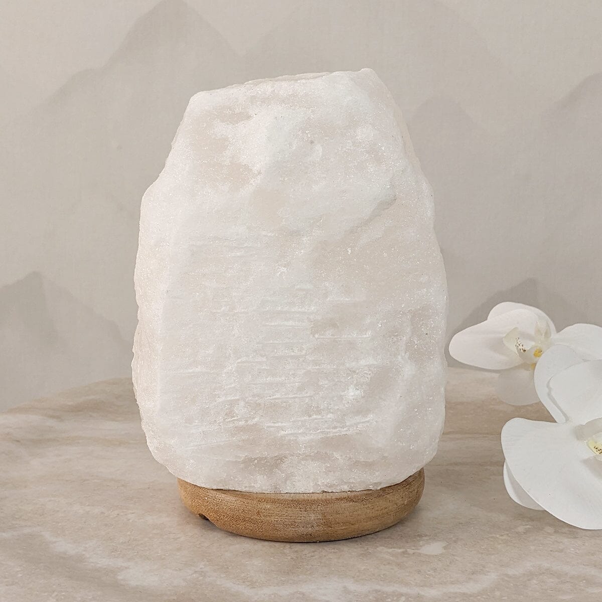 Skorter | Relive White Natural Salt Lamp on Wooden Base
