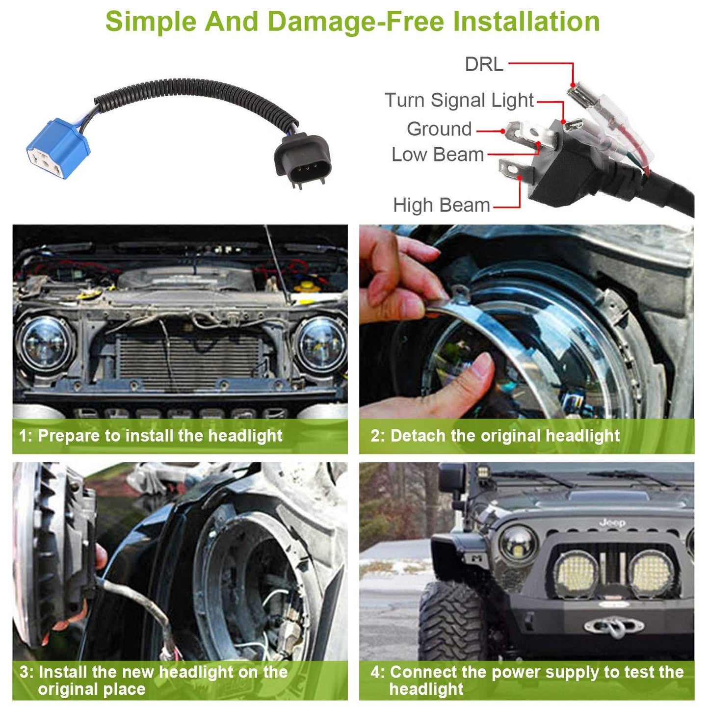Skorter | Round LED Headlight Halo Angel Eyes for Jeep Wrangler