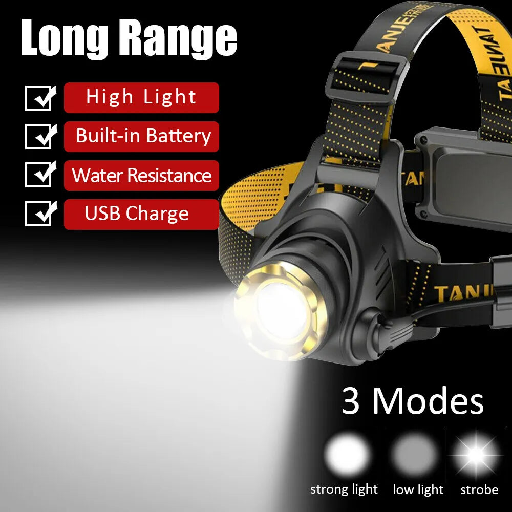 Skorter | 990000LM LED Headlamp Rechargeable Tactical Flashlight Zoom Head Flashlight