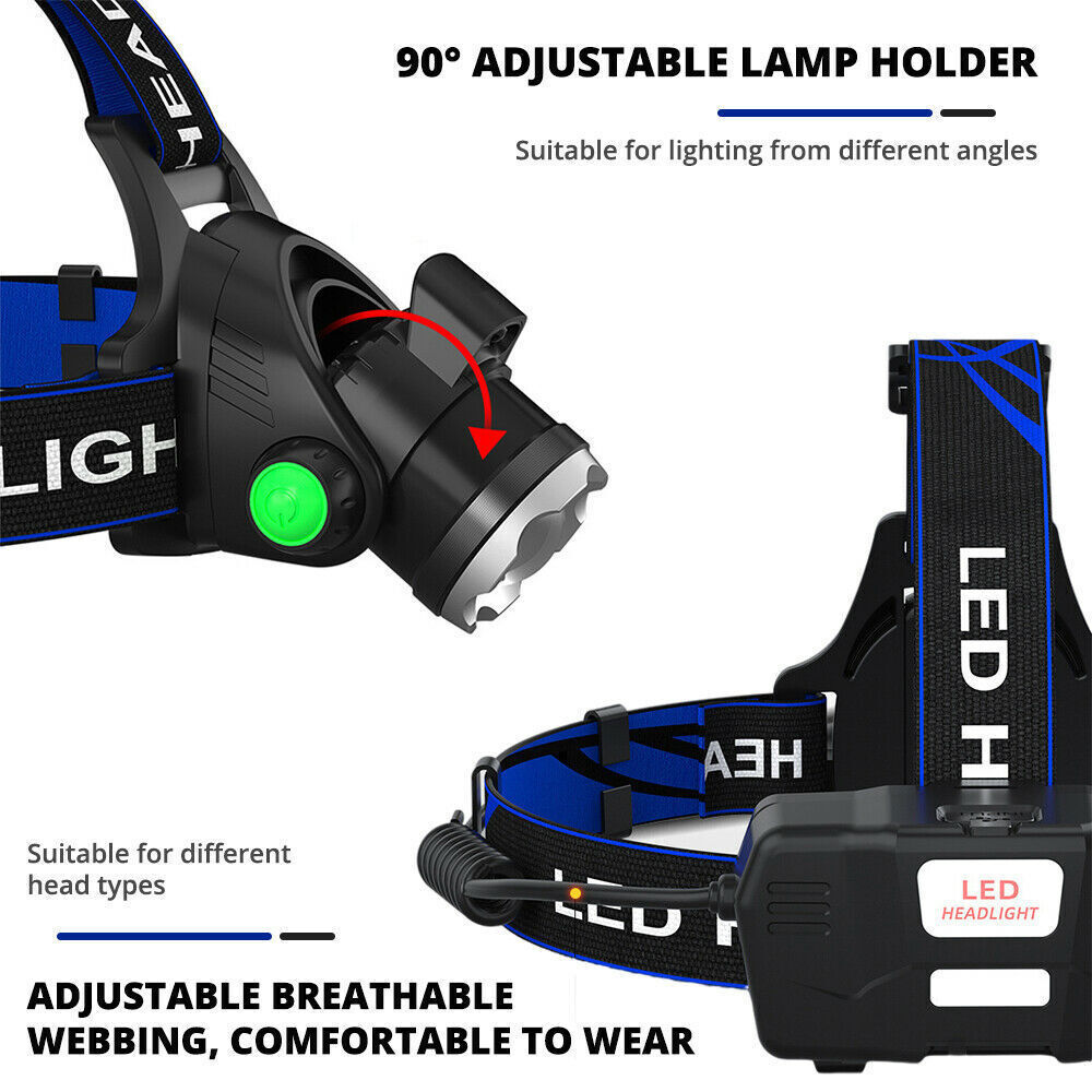 Skorter | 990000LM Rechargeable LED Headlamp Zoomable Flashlight Tactical Headlight Flashlight