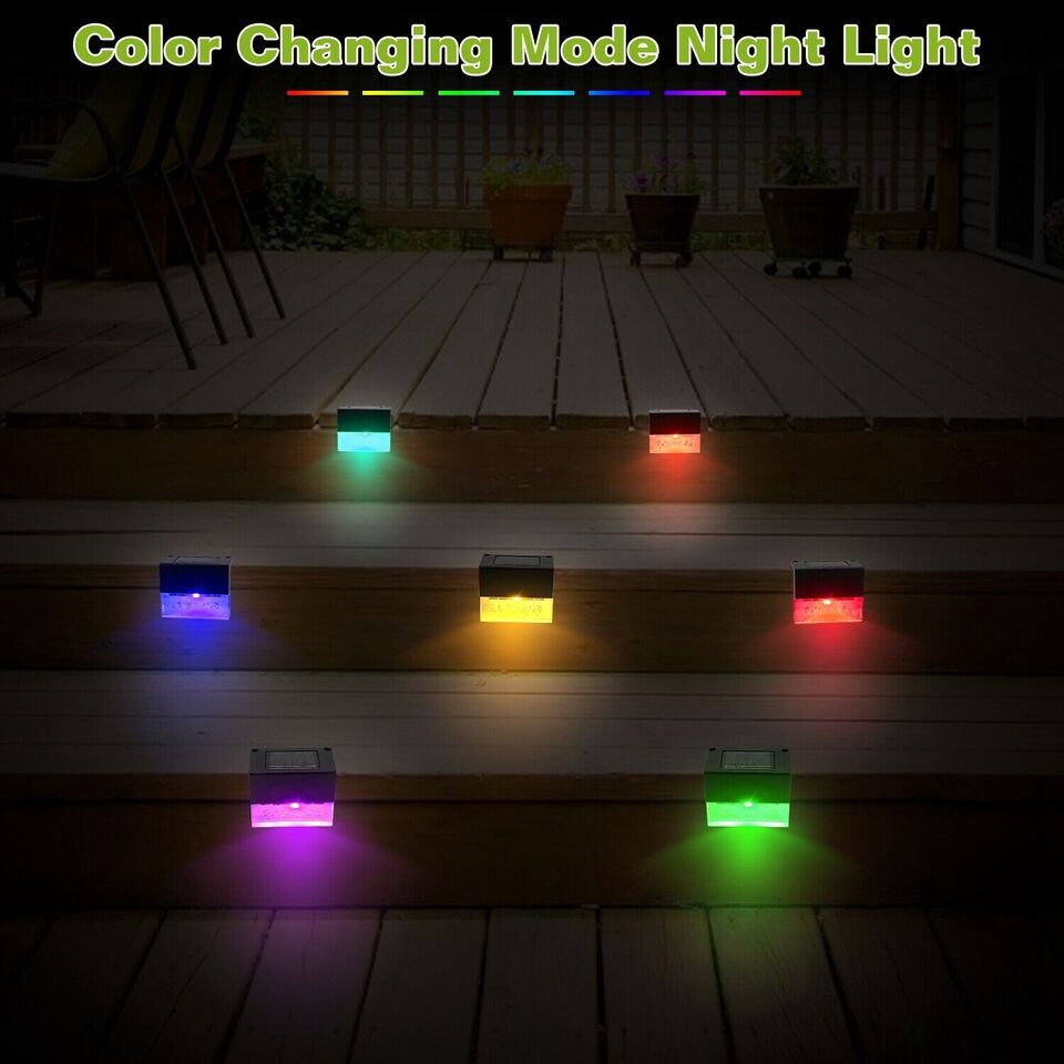 Skorter | Solar Deck Lights 4 Piece Set, Solar Step Lights Outdoor, Warm White/Color Changing Solar Fence Light for Terrace Garden Yard