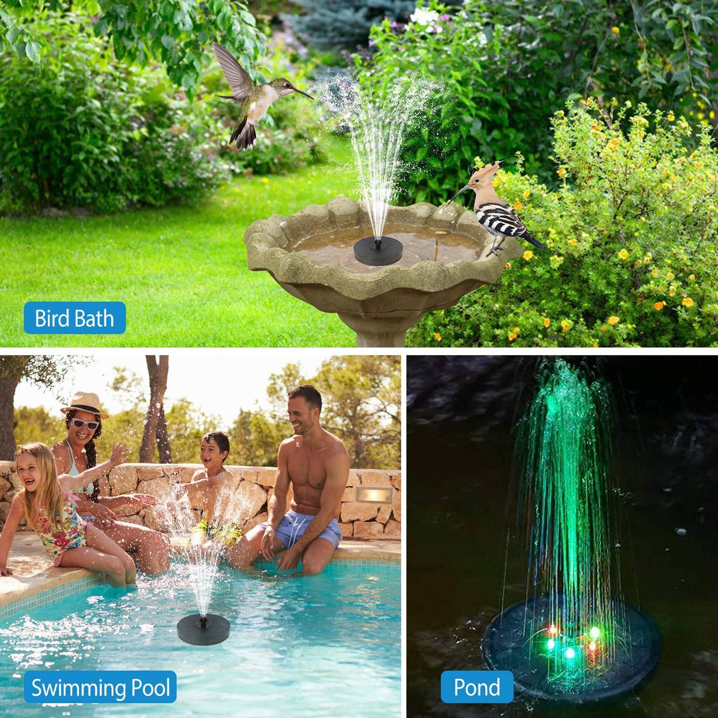 Skorter | Solar-powered fountain pump with LED lights