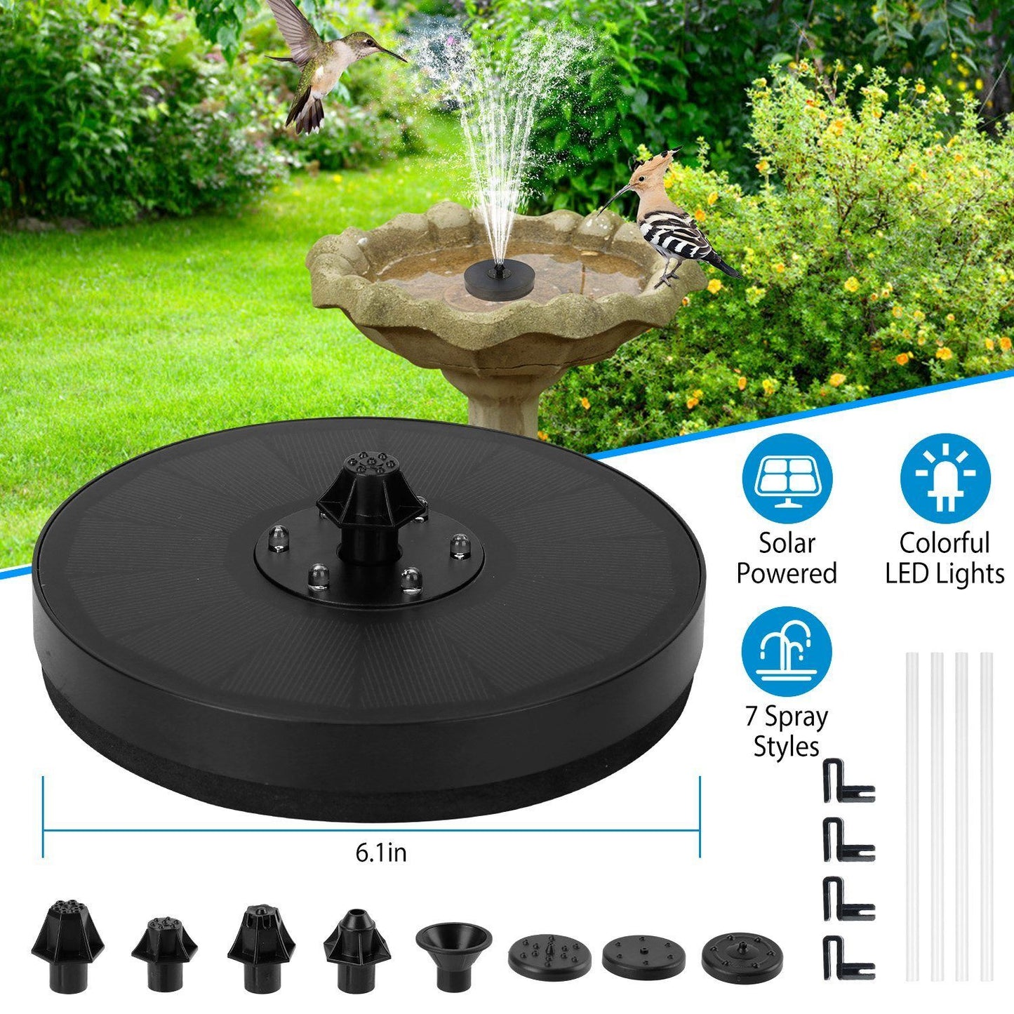 Skorter | Solar-powered fountain pump with LED lights