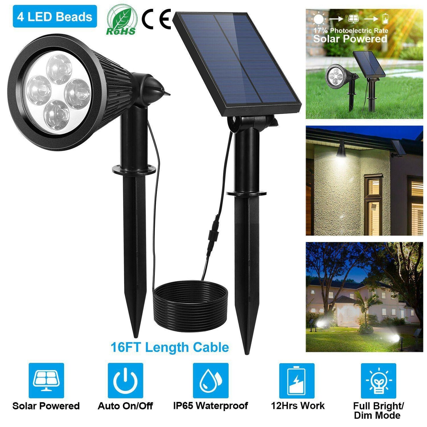 Skorter | Solar Powered Spotlight Outdoor Garden Lamp Waterproof