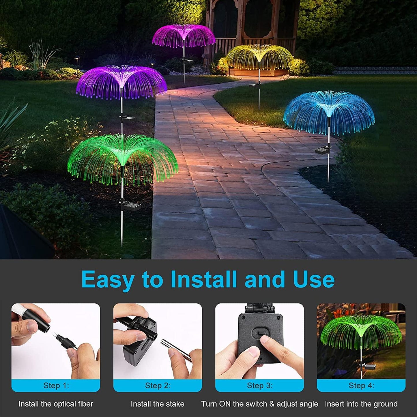 Skorter | Functional Outdoor Lights - Solar Fiber Optic Jellyfish Garden Lamp