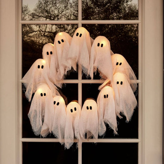 Skorter | SPOOKGLOW – LED Ghost Wreath with 12 Illuminated Spirits