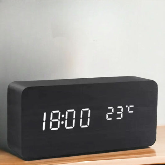 Skorter | Wood LED Alarm Clock – Voice & Temp Display