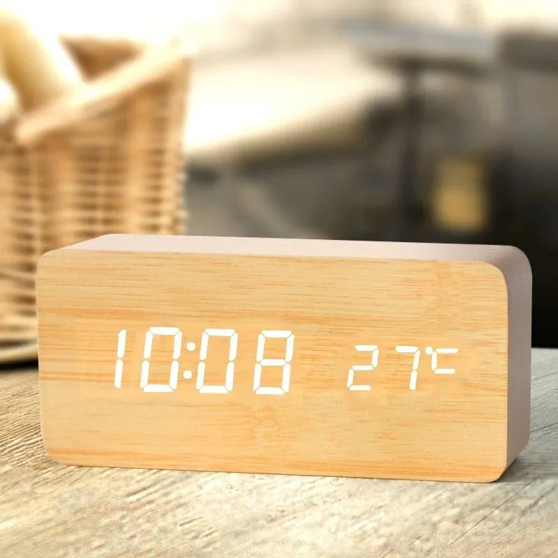 Skorter | Timbertime - Natural Wood LED Clock - Unique Design - Digital Alarm Function