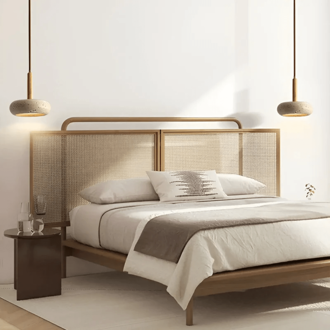 Skorter | TranquilHalo – LED Retro Ceiling Light in Stone & Wood