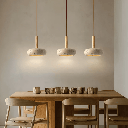 Skorter | TranquilHalo – LED Retro Ceiling Light in Stone & Wood
