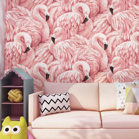Tropical Flamingo Wallpaper Roll for Girls Bedroom, Soft Pink, 33 - foot x 20.5 - inch - SKØRTER