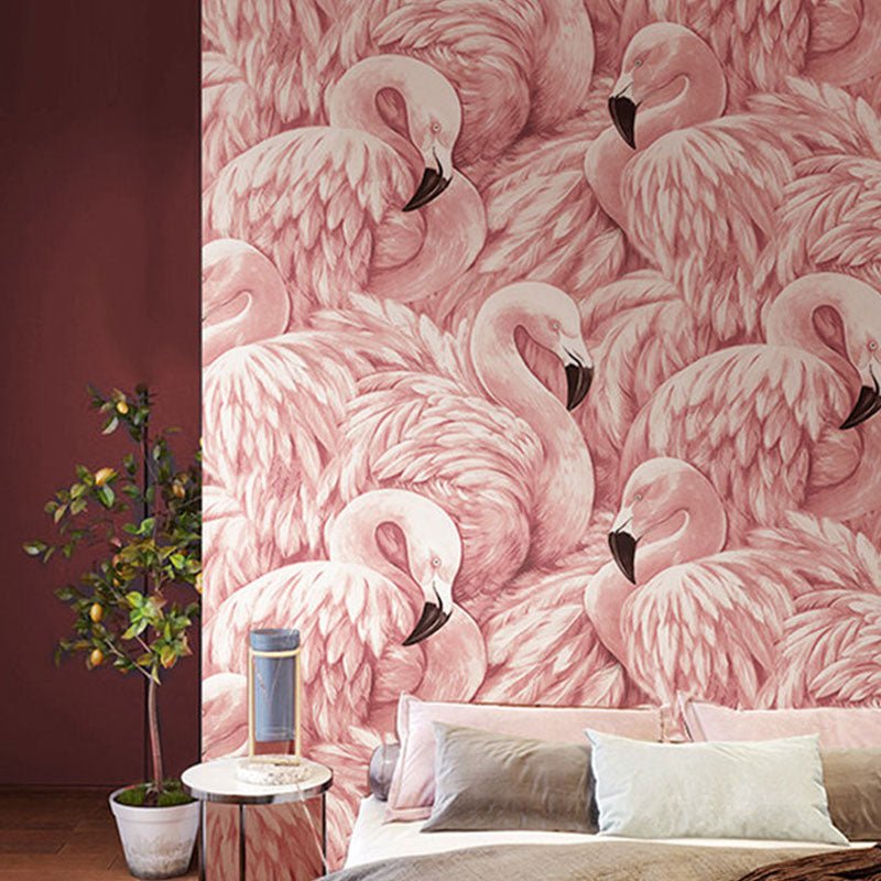 Tropical Flamingo Wallpaper Roll for Girls Bedroom, Soft Pink, 33 - foot x 20.5 - inch - SKØRTER