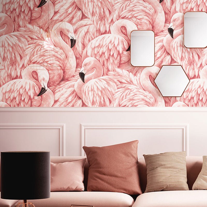 Tropical Flamingo Wallpaper Roll for Girls Bedroom, Soft Pink, 33 - foot x 20.5 - inch - SKØRTER